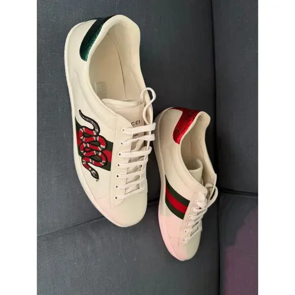 NEW AUTHENTIC Gucci Ace Embroidered Snake Sneakers Men Size 16.5 US Leather - Picture 10 of 13